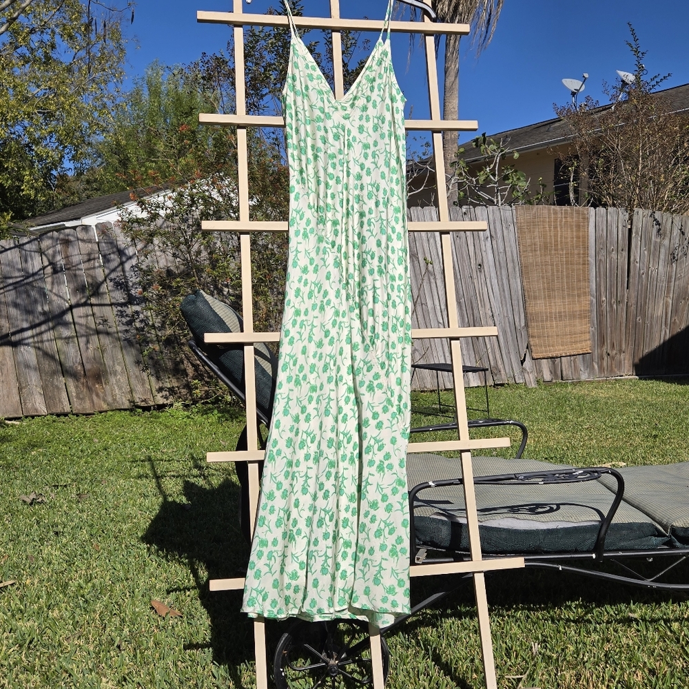 Zara Green Silky Slip Dress Maxi XS - Picture 10 of 11